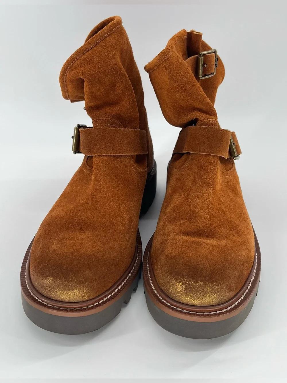 Sam Edelman Kinsley Amber Brown Suede Biker Boots Size 8.5 - LIKE NEW